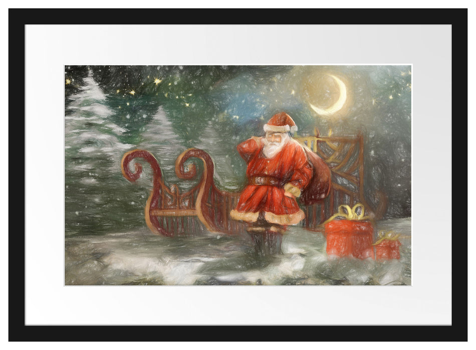 Weihnachtsmann mit Geschenken Passepartout 55x40