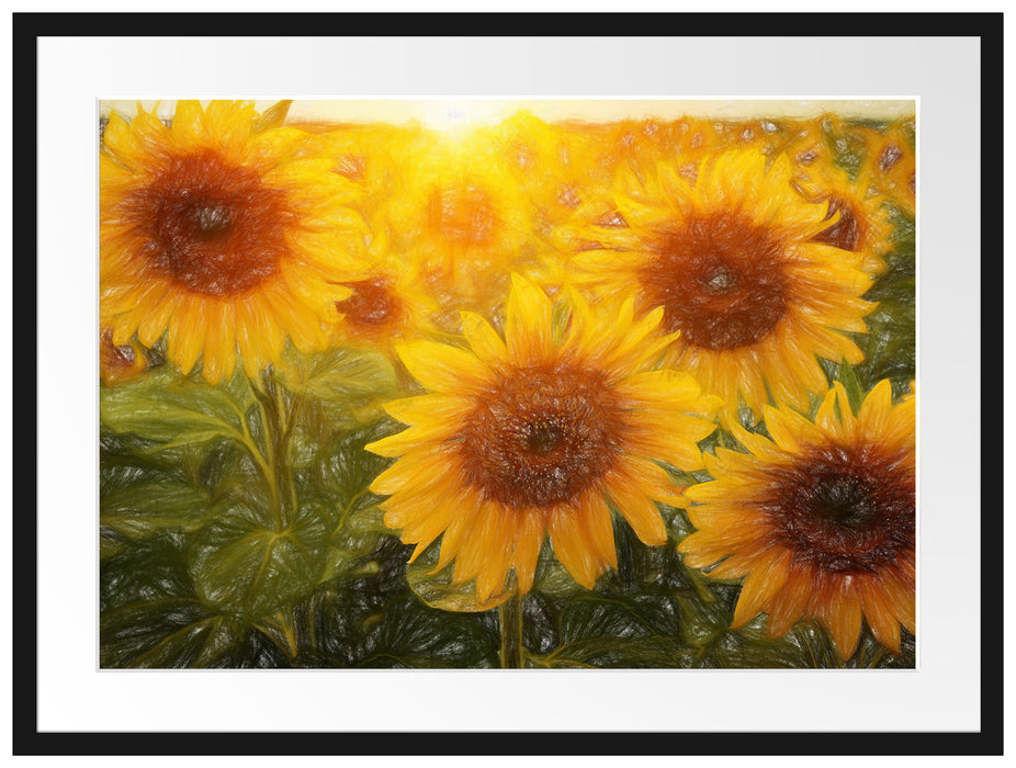 Sonnenblumen auf dem Feld Passepartout 80x60