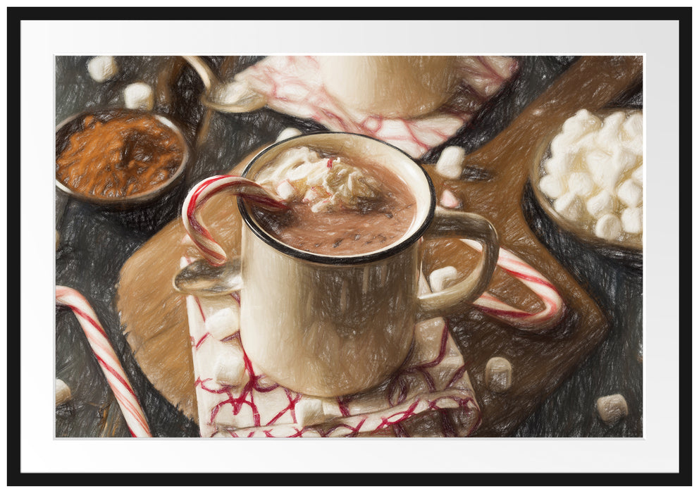 Pixxprint Schokolade mit Zuckerstange, im Galerie-Passepartout Bilderrahmen