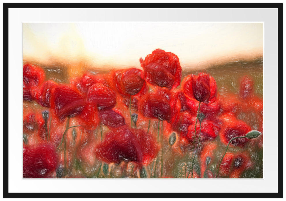Pixxprint Feuriger Mohn, im Galerie-Passepartout Bilderrahmen