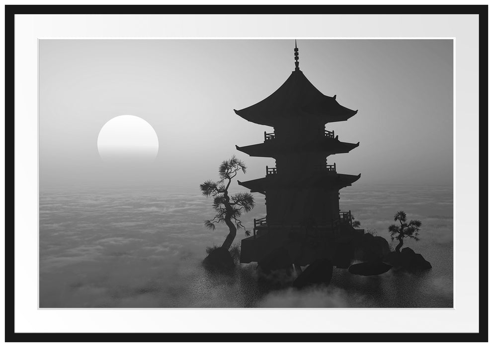 Pixxprint Buddhistischer Tempel in Asien, im Galerie-Passepartout Bilderrahmen