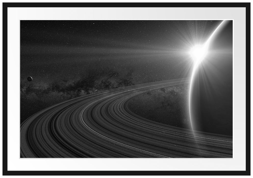 Pixxprint Planet Saturn im Weltall, im Galerie-Passepartout Bilderrahmen