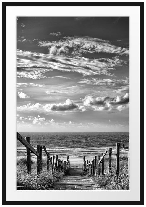 Pixxprint Weg zum Strand am Meer, im Galerie-Passepartout Bilderrahmen