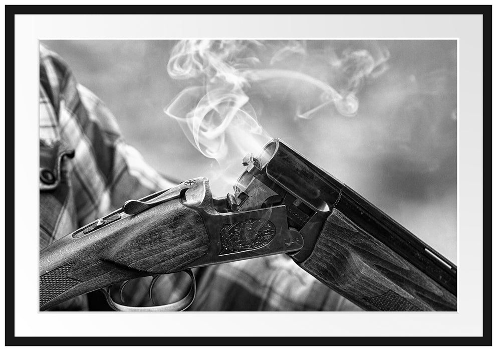 Pixxprint Jagdgewehr nach dem Brand, im Galerie-Passepartout Bilderrahmen