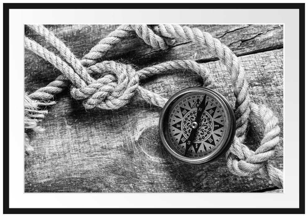 Schiffseil und Kompass Passepartout 100x70