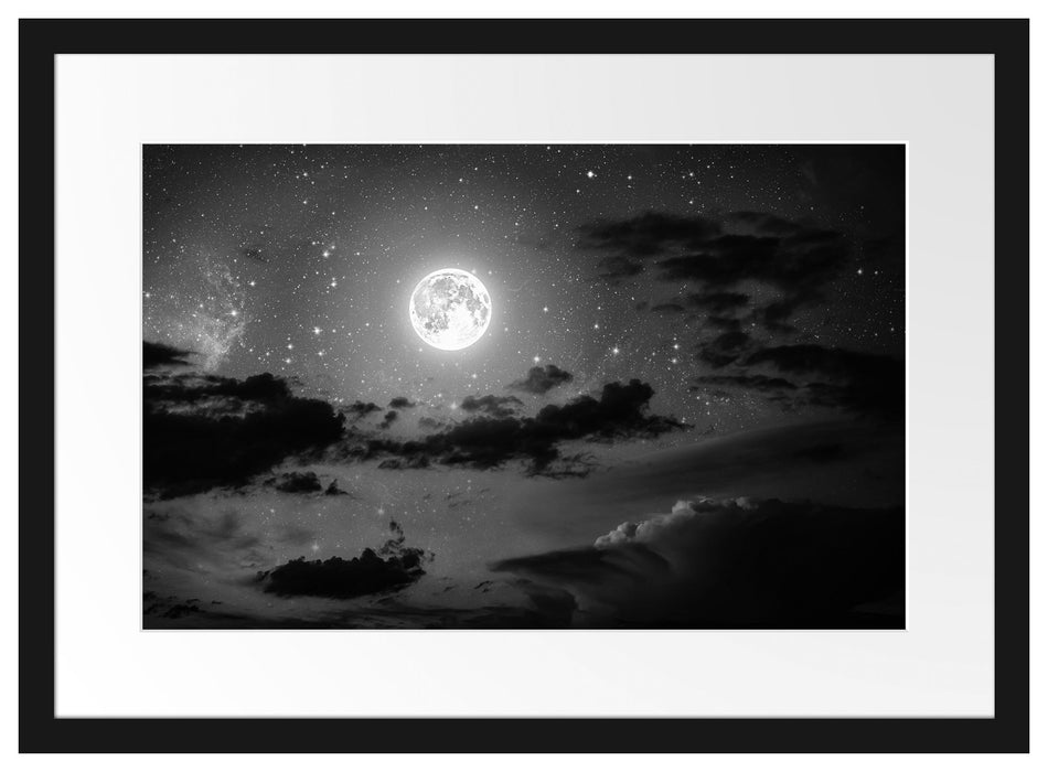 Leuchtender Mond am Nachthimmel Passepartout 55x40