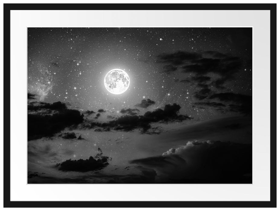 Leuchtender Mond am Nachthimmel Passepartout 80x60