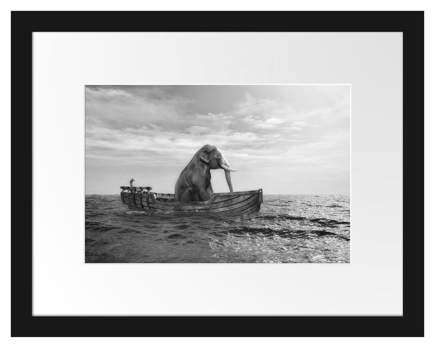 sitzender Elefant im Boot Passepartout 38x30