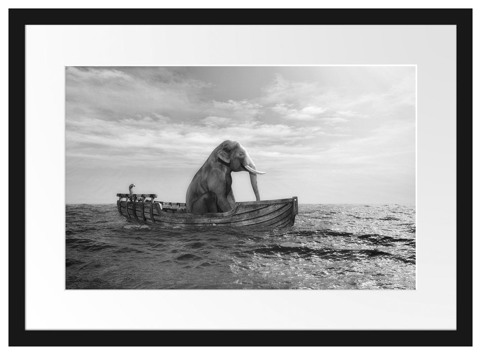 sitzender Elefant im Boot Passepartout 55x40