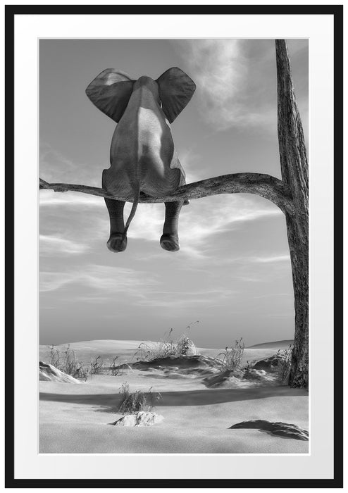 Elefant auf einem Ast in der Wüste Passepartout 100x70