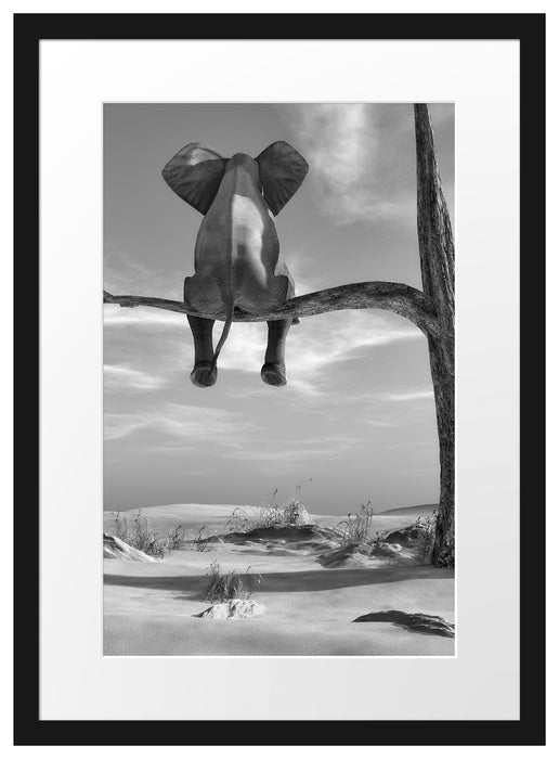 Elefant auf einem Ast in der Wüste Passepartout 55x40