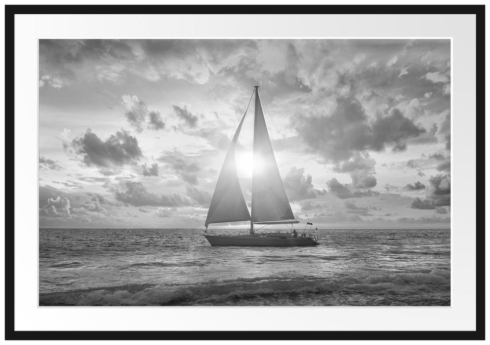 Pixxprint Segelboot nahgelegen der Küste, im Galerie-Passepartout Bilderrahmen