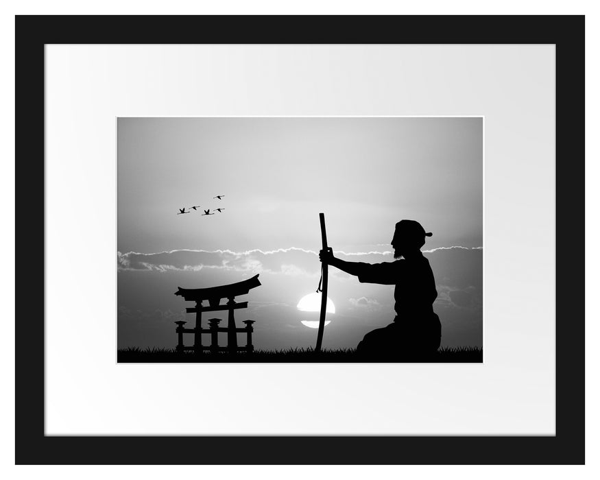 Samurai-Meister vor Horizont Passepartout 38x30