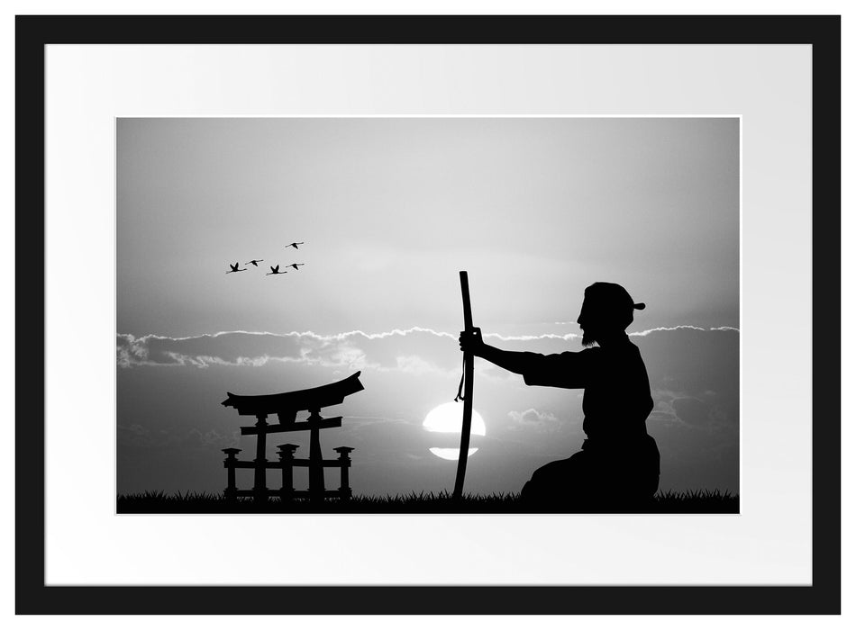 Samurai-Meister vor Horizont Passepartout 55x40