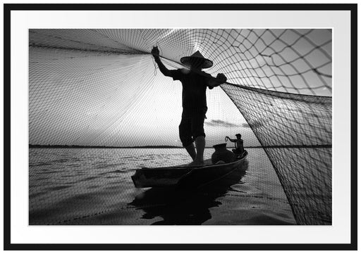 Fischer wirft sein Netz aus Passepartout 100x70