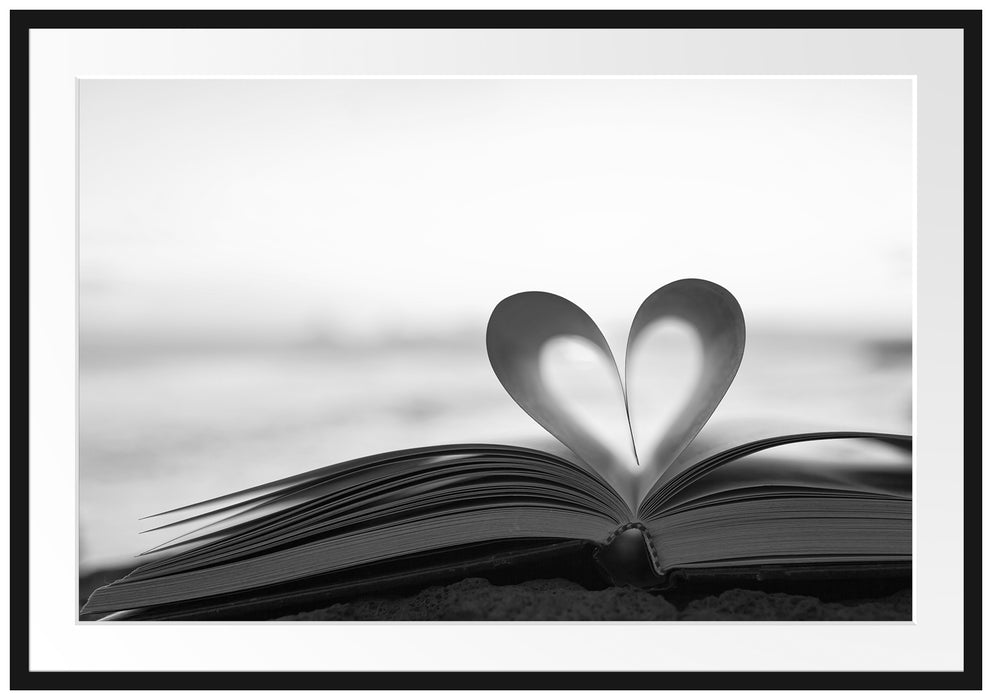 Pixxprint Herz aus einer Buchseite, im Galerie-Passepartout Bilderrahmen