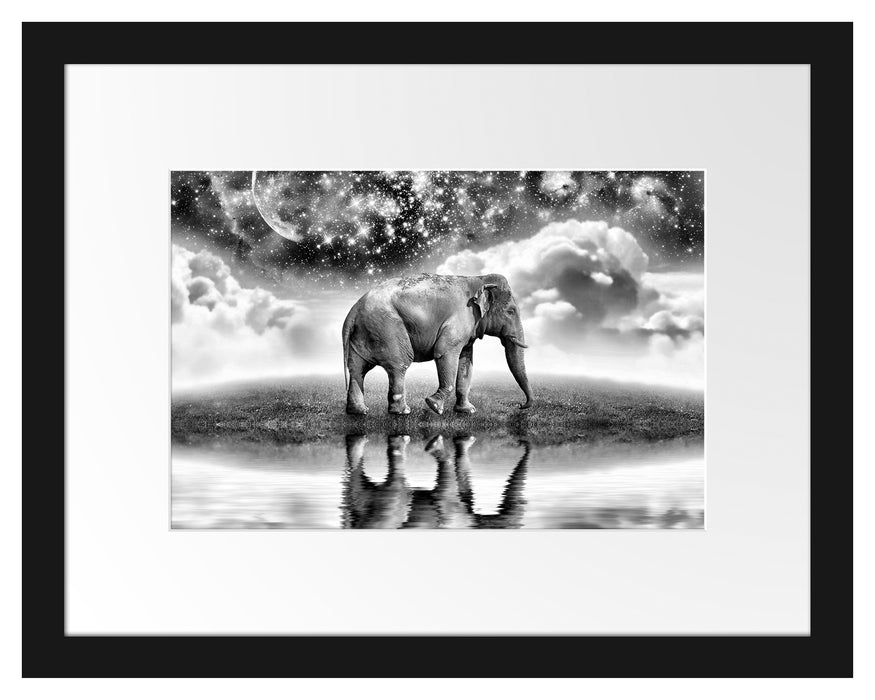 Elefant, Wiese, Himmel, Afrika Passepartout 38x30