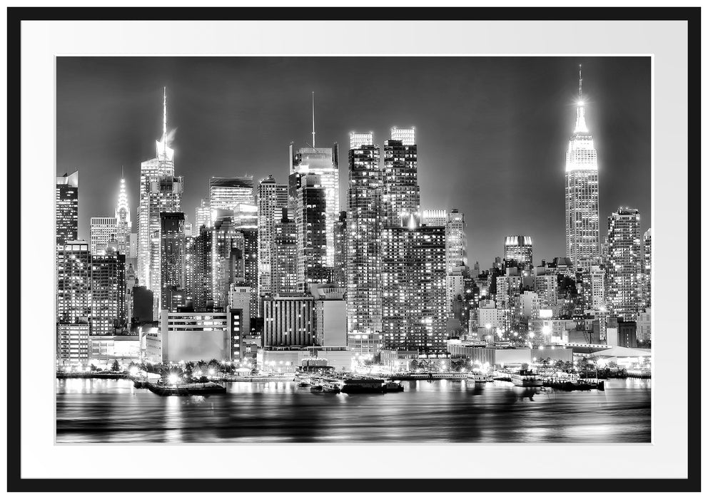 Pixxprint New York City Skyline, im Galerie-Passepartout Bilderrahmen