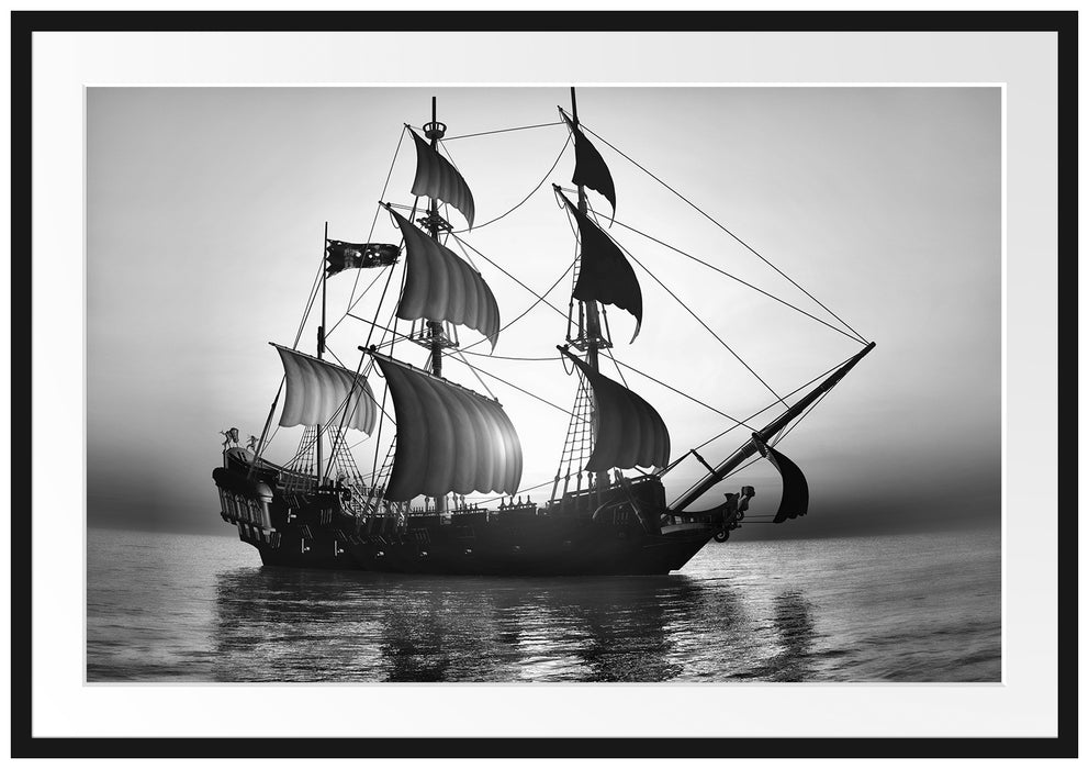 Pixxprint Altes Segelschiff, im Galerie-Passepartout Bilderrahmen