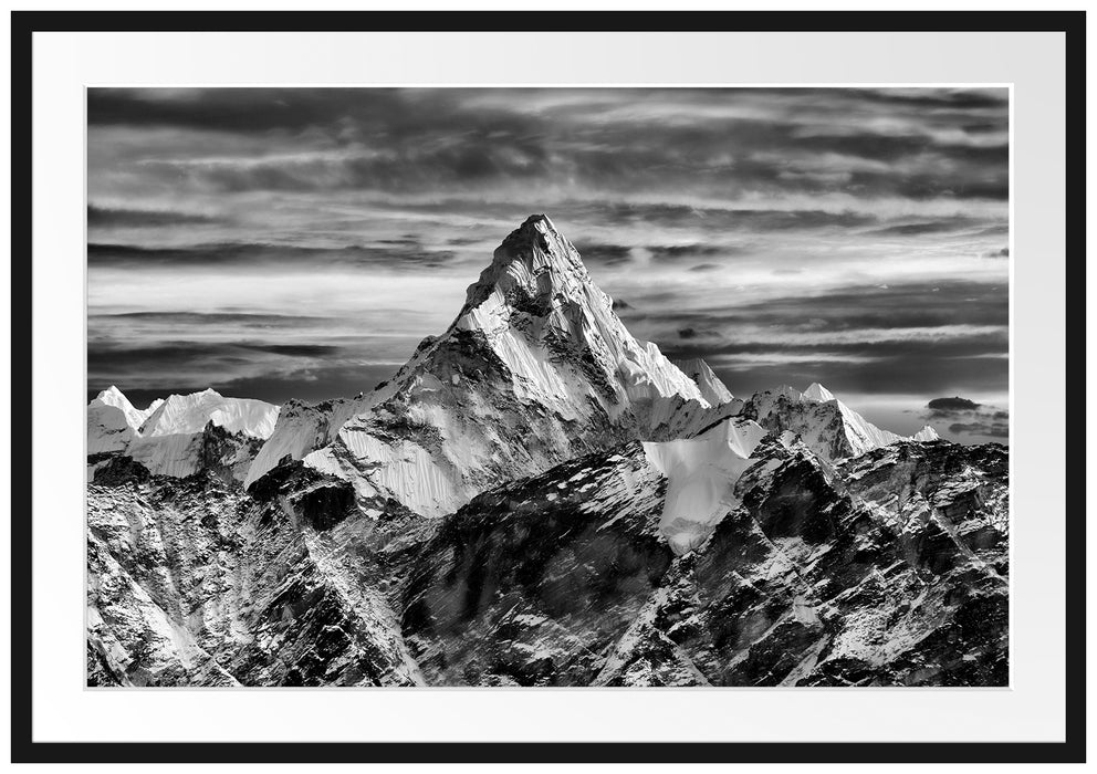 Pixxprint Berge in der Sonne, im Galerie-Passepartout Bilderrahmen