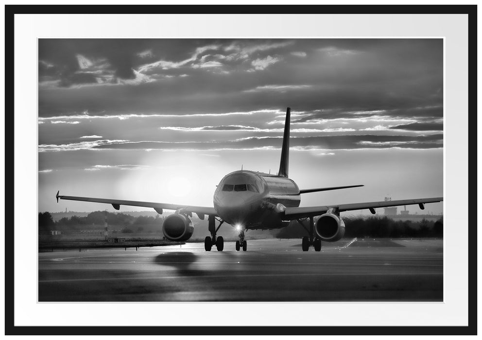 Pixxprint Landendes Flugzeug, im Galerie-Passepartout Bilderrahmen