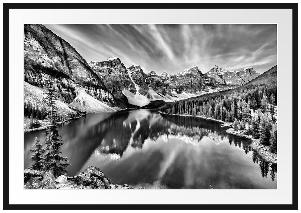 Pixxprint Bergsee, im Galerie-Passepartout Bilderrahmen