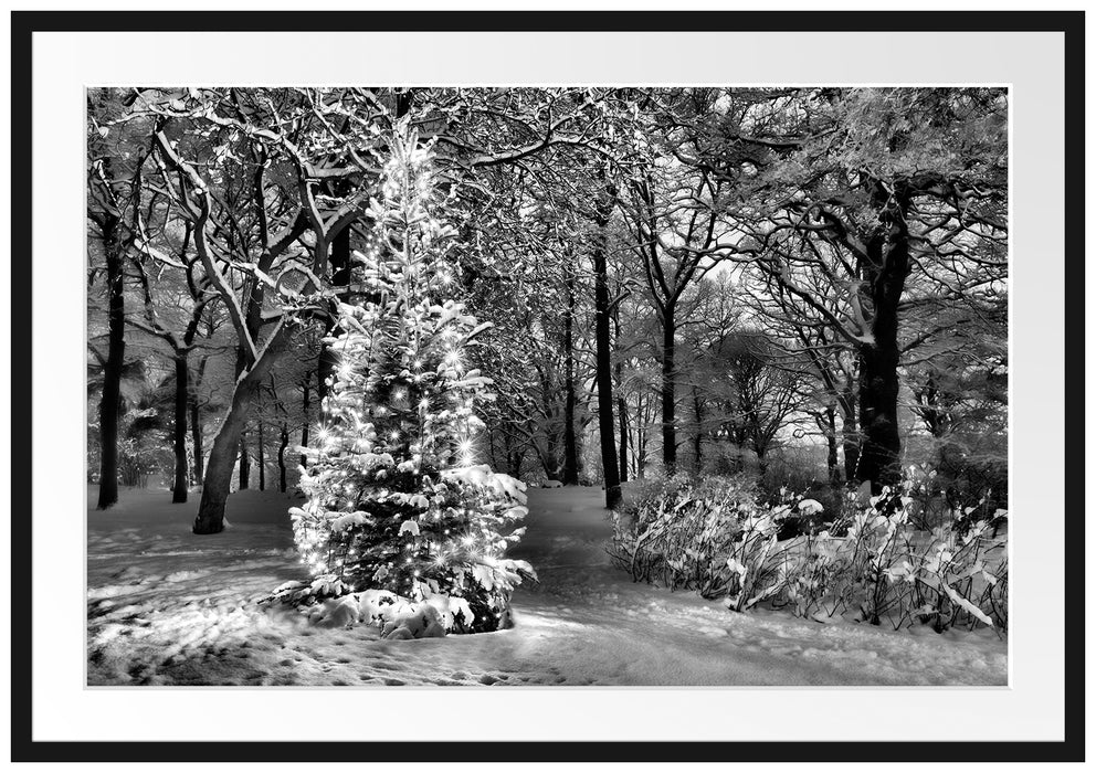 Pixxprint Leuchtender Weihnachtsbaum, im Galerie-Passepartout Bilderrahmen