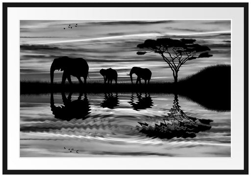 Afrika Elefant in Sonnenschein Passepartout 100x70