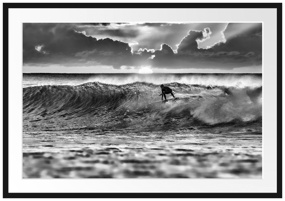 Pixxprint Surfen Wellenreiten, im Galerie-Passepartout Bilderrahmen