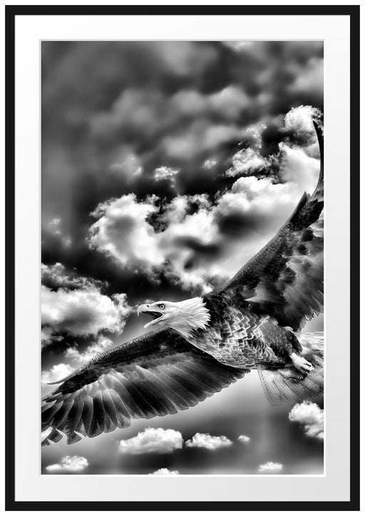 Adler fliegt über Berge Passepartout 100x70
