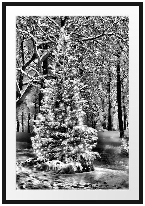 Pixxprint Leuchtender Weihnachtsbaum, im Galerie-Passepartout Bilderrahmen