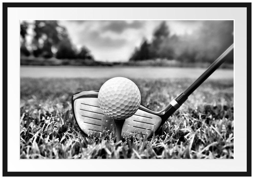 Pixxprint Golf Abschlag, im Galerie-Passepartout Bilderrahmen