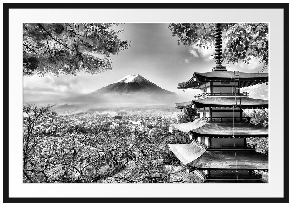Pixxprint Japanischer Tempel im Herbst, im Galerie-Passepartout Bilderrahmen