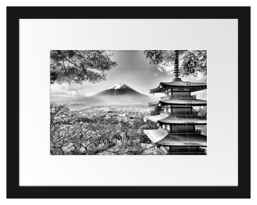 Japanischer Tempel im Herbst Passepartout 38x30
