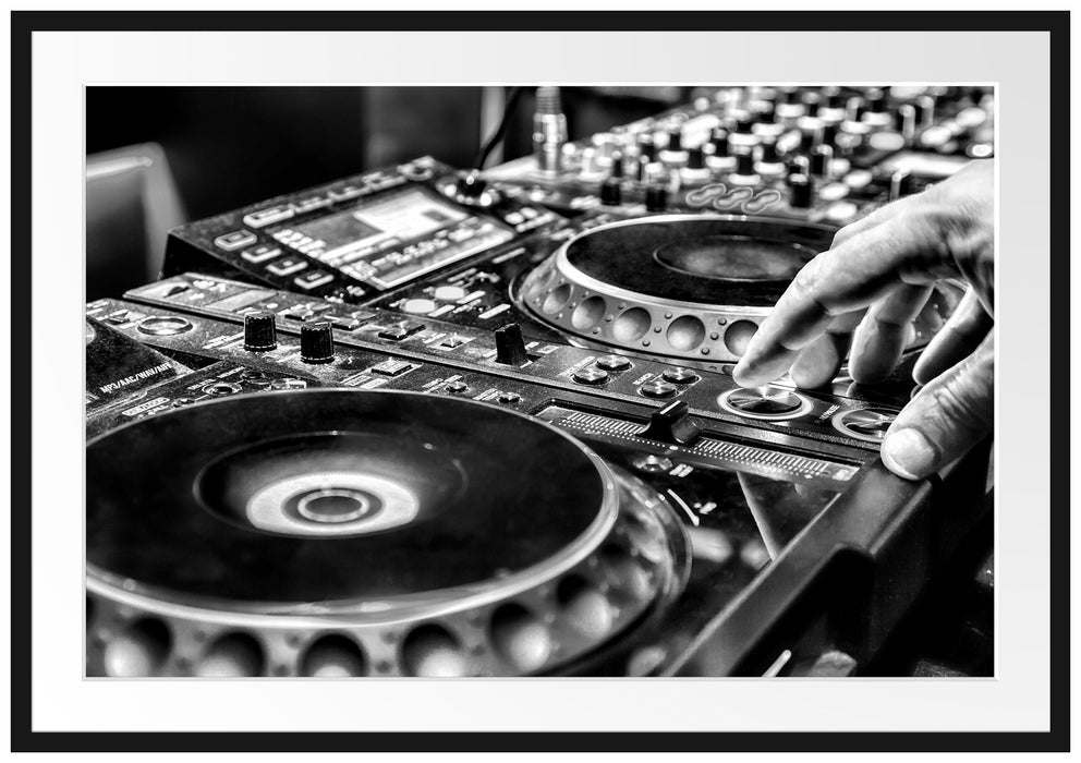 Pixxprint Modern beleuchteter DJ Pult, im Galerie-Passepartout Bilderrahmen