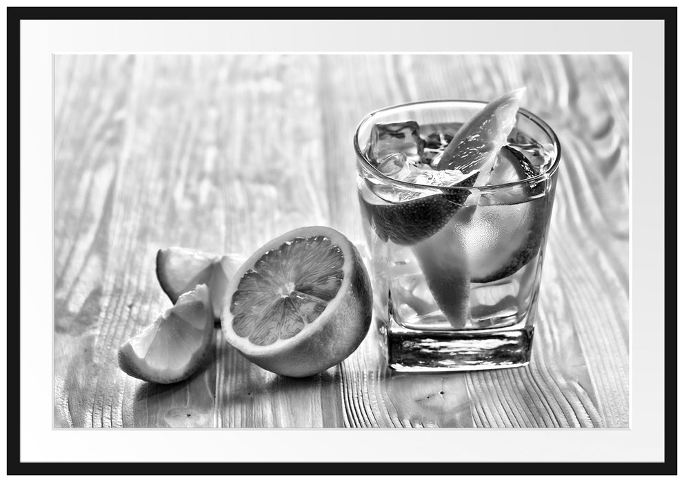Pixxprint Gin Tonic Shot mit Zitronen, im Galerie-Passepartout Bilderrahmen