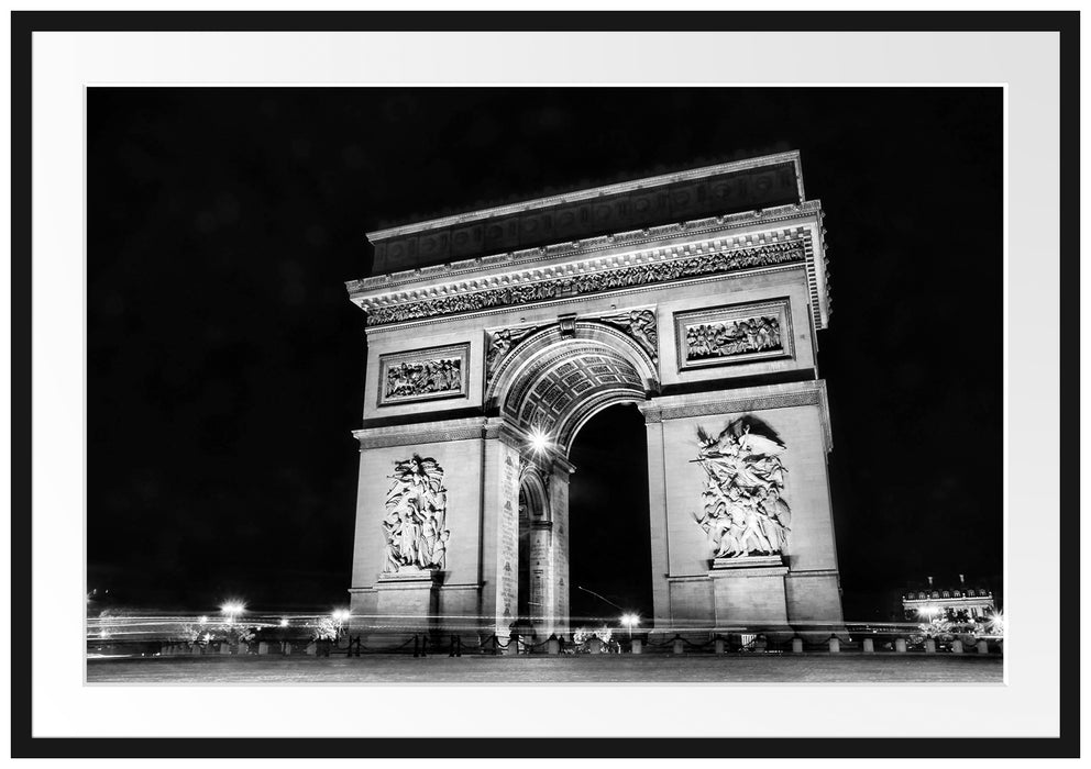 Pixxprint Dark Triumphbogen bei Nacht, im Galerie-Passepartout Bilderrahmen