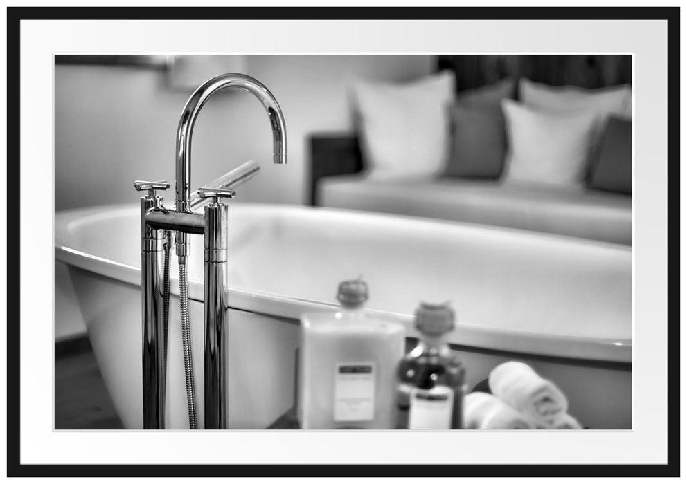 Pixxprint stilvolle Badewanne, im Galerie-Passepartout Bilderrahmen