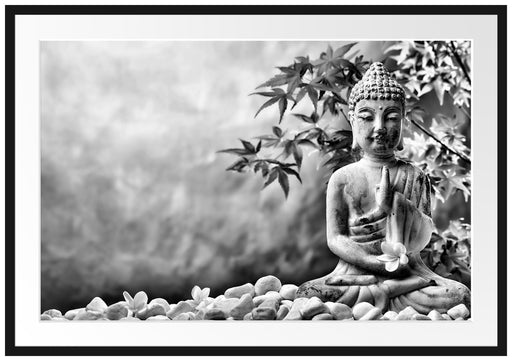 Buddha auf Steinen mit Monoi Blüte Passepartout 100x70