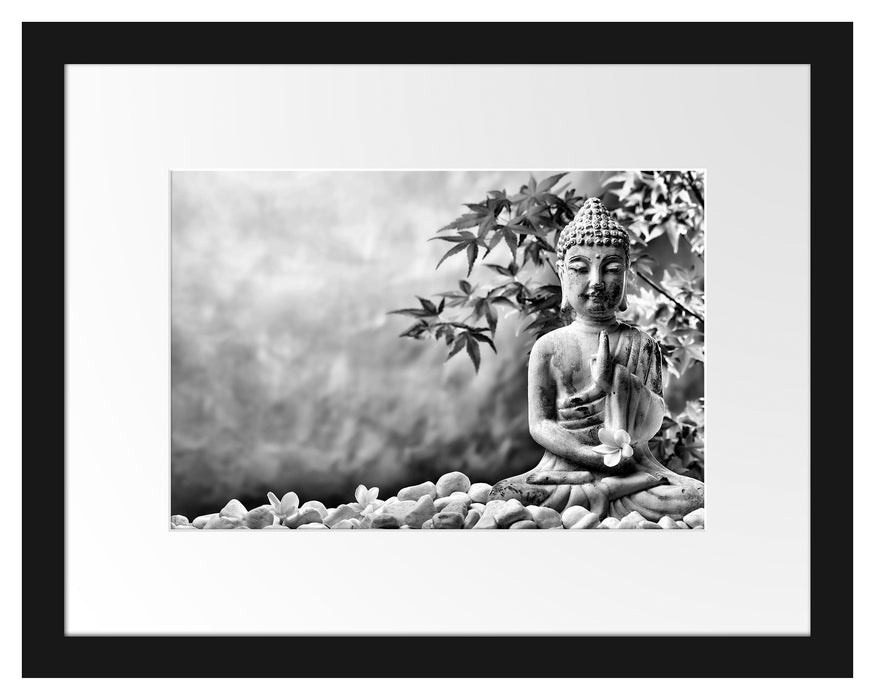 Buddha auf Steinen mit Monoi Blüte Passepartout 38x30