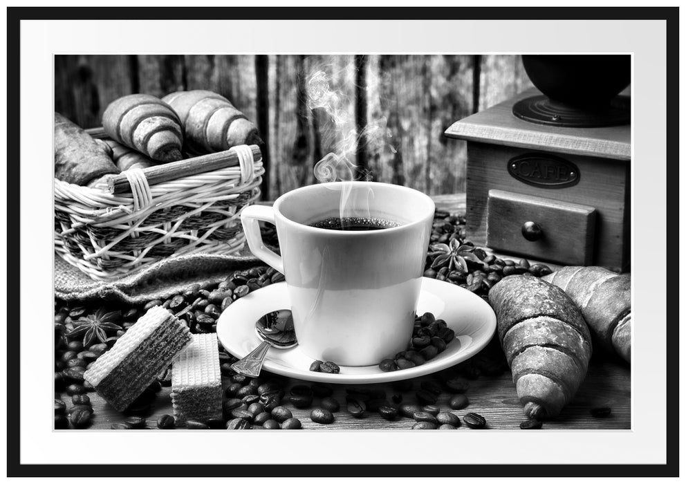 Pixxprint heißer aufgebrühter Kaffee, im Galerie-Passepartout Bilderrahmen