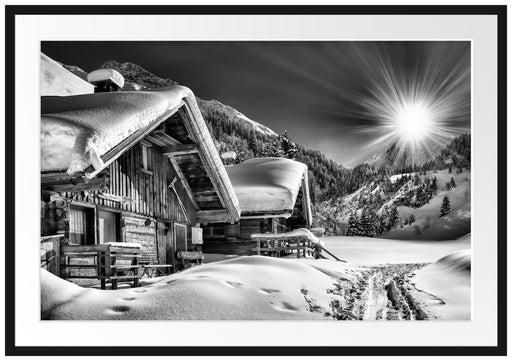 Verschneite Alpenhütte Passepartout 100x70