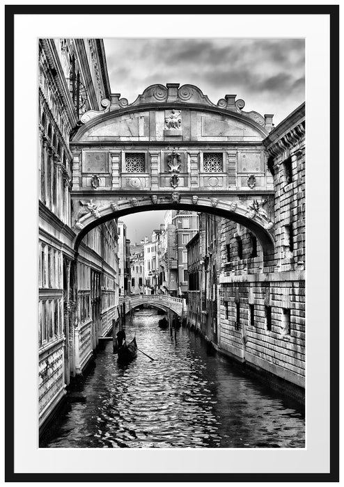 Pixxprint Romantischer Kanal in Venedig, im Galerie-Passepartout Bilderrahmen