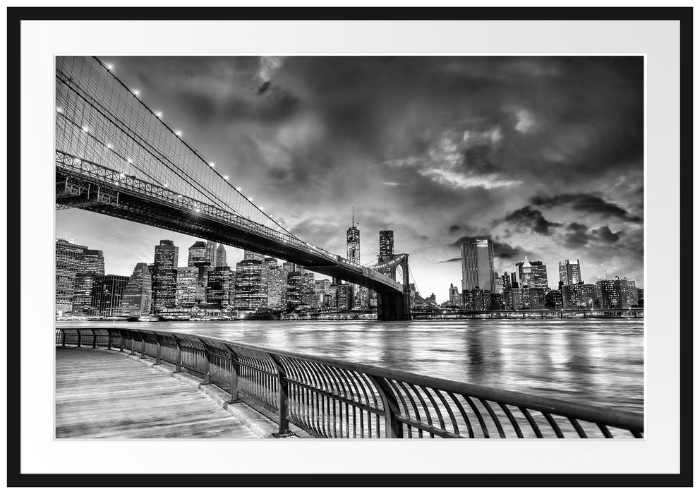 Pixxprint Brooklyn Bridge Park New York, im Galerie-Passepartout Bilderrahmen