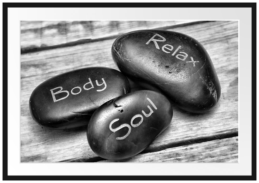 Pixxprint Wellness Steine Body, im Galerie-Passepartout Bilderrahmen