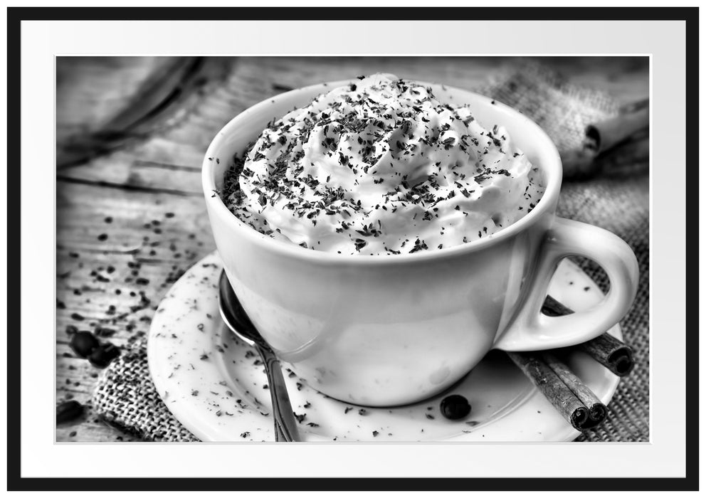 Pixxprint Kaffee mit viel Creme, im Galerie-Passepartout Bilderrahmen