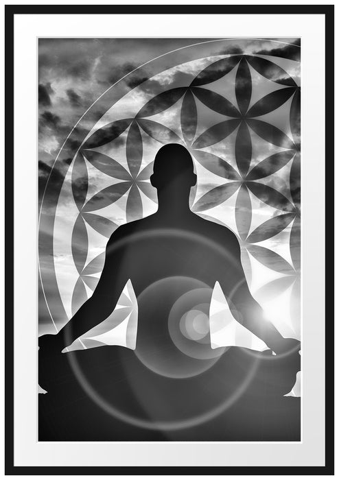 Pixxprint Mensch Blume des Lebens, im Galerie-Passepartout Bilderrahmen