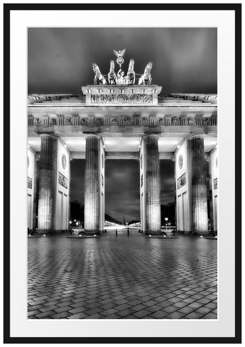 Pixxprint erleuchtetes Brandenburger Tor, im Galerie-Passepartout Bilderrahmen