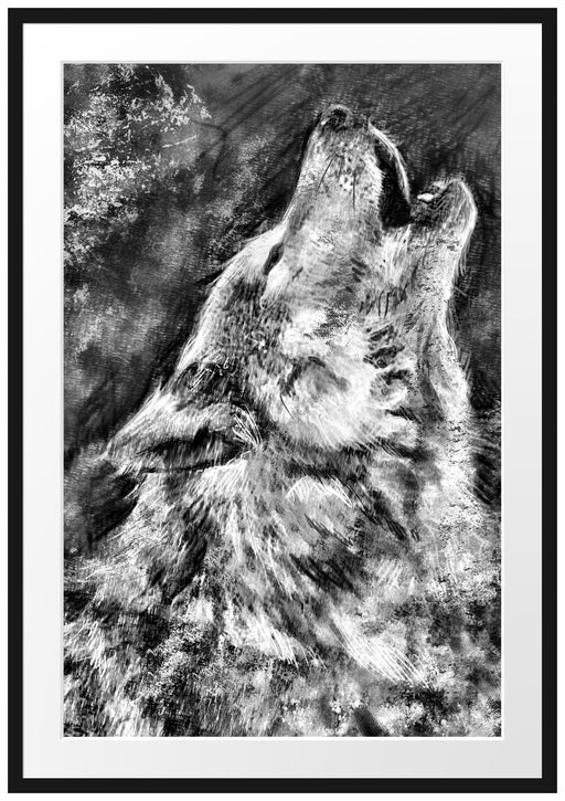 Heulender Wolf Kunst Passepartout 100x70