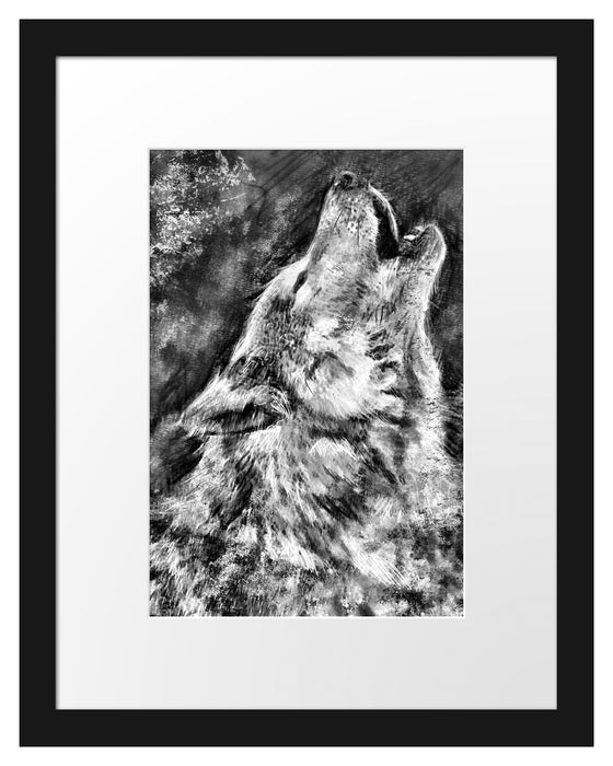 Heulender Wolf Kunst Passepartout 38x30